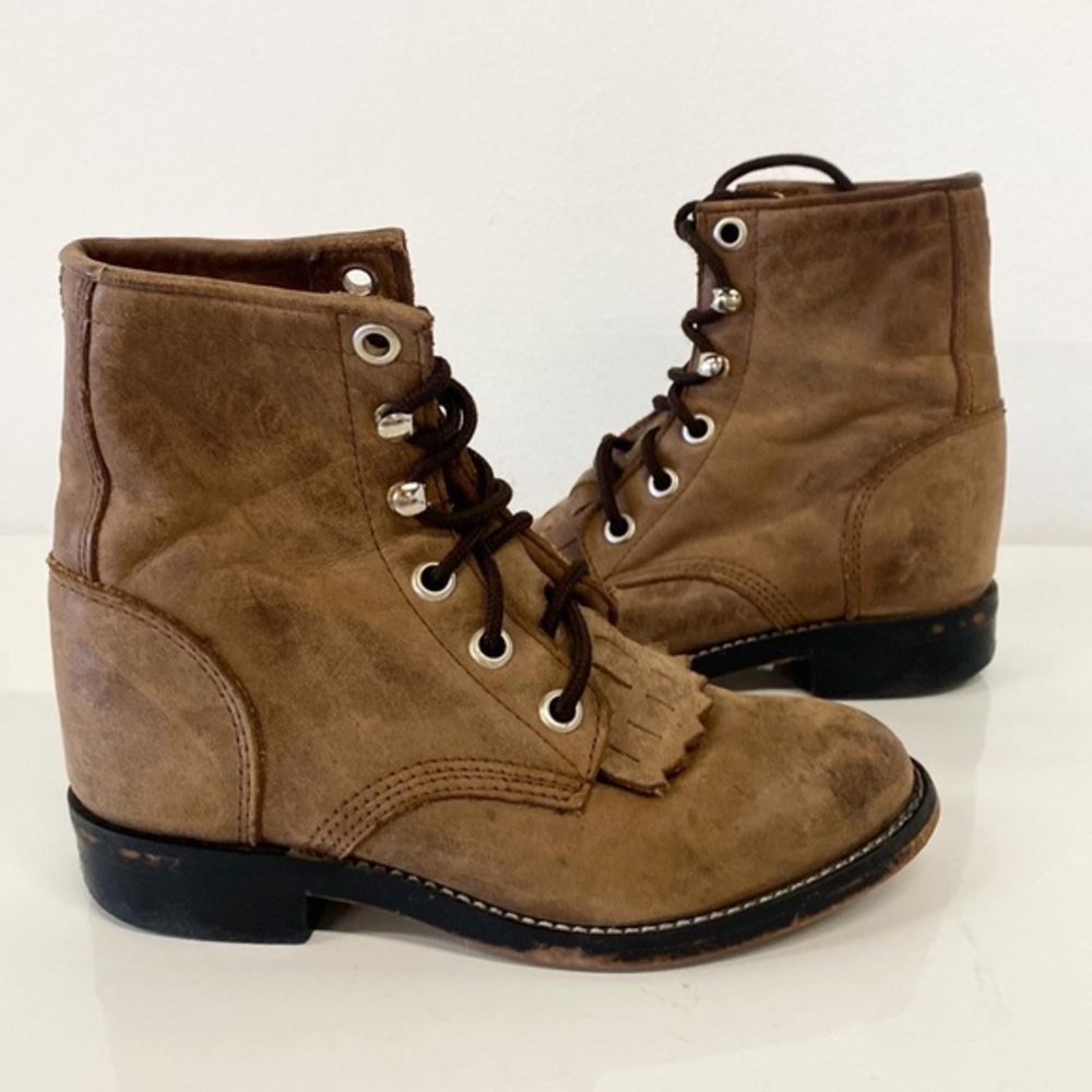Justin cowboy‎ lace up boots youth brown 9.5D